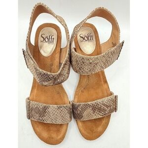 Söfft Verdi Wedge Sandals Womens 8.5 Gold Metallic Snake Print Leather Cork